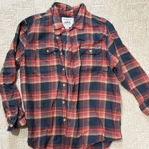 American Eagle Outfitters Red and Blue Plaid Flannel Shirt